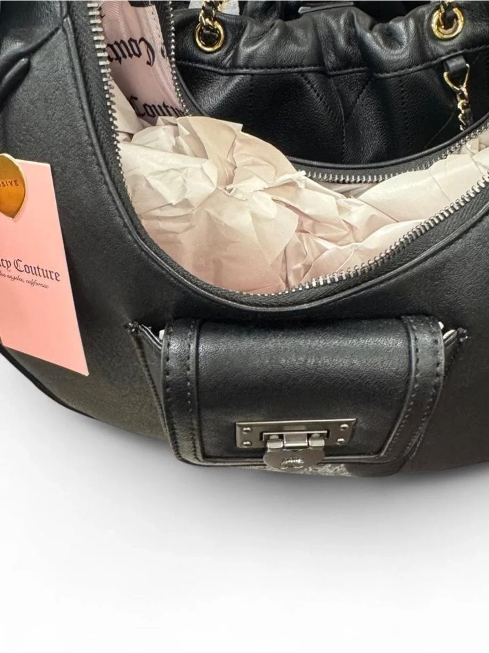 Juicy Couture Black Shoulder Bag with Gold Chain Details